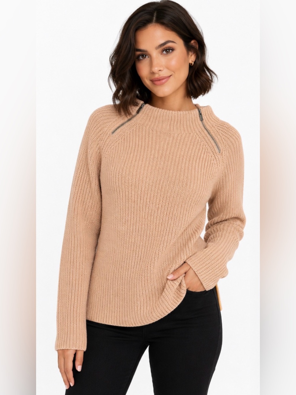 Banana Republic Wool Blend Mock-Neck Ribbed Zipper Sweater Size S - NWOT
